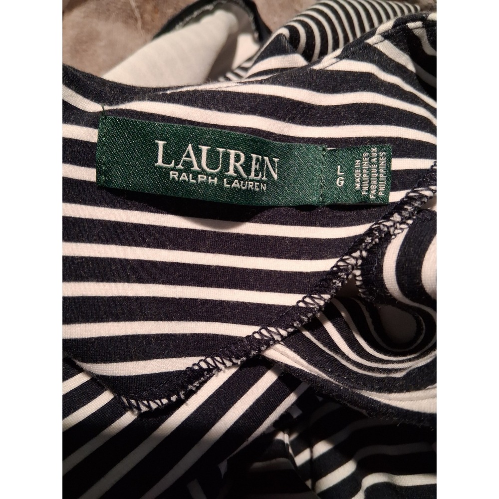 Lauren Ralph Lauren black White Striped Sleeveless Button Shoulder Sheath DressL - Picture 2 of 9